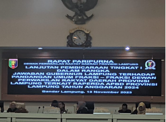 Gubernur Lampung Sampaikan Jawaban Terhadap Pandangan Umum Fraksi-Fraksi DPRD Provinsi Lampung Terkait Raperda APBD 2024